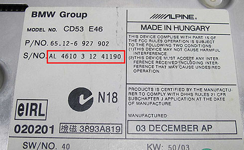 numero de serie d'un radio alpine