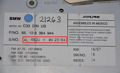 numero de serie d'un radio alpine