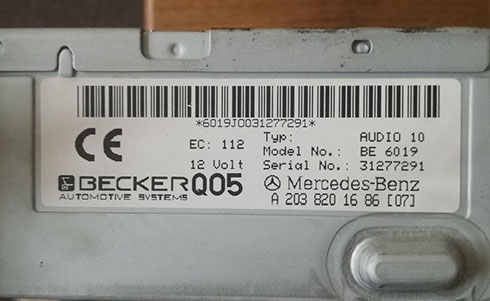 numero de serie d'un radio daimler