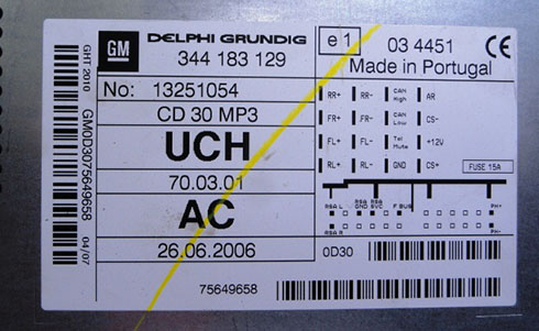 numero de serie d'un radio delphi grundig