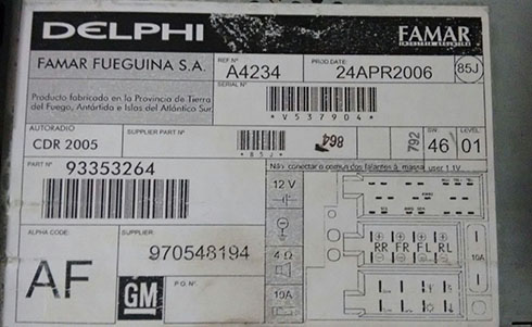 numero de serie d'un radio delphi