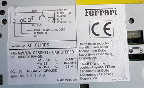 numero de serie d'un radio ferrari