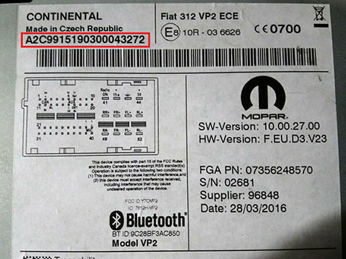 numero de serie d'un radio fiat