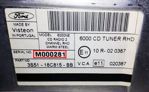 numero de serie d'un radio ford