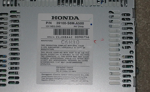 numero de serie d'un radio honda