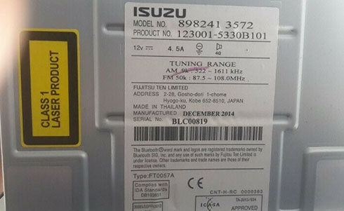 numero de serie d'un radio isuzu