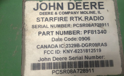 numero de serie d'un radio john deere