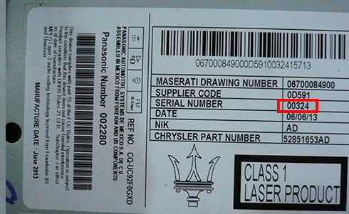 numero de serie d'un radio maserati