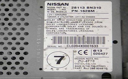 numero de serie d'un radio nissan