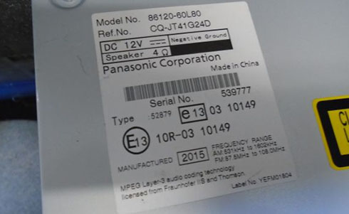 numero de serie d'un radio panasonic