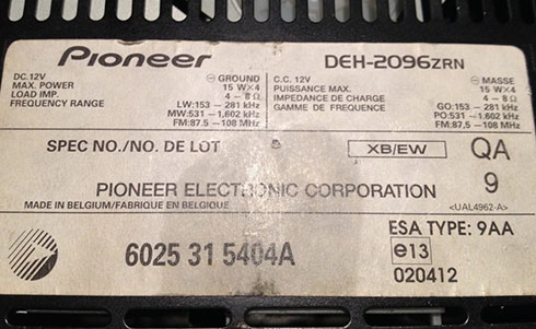 numero de serie d'un radio pioneer