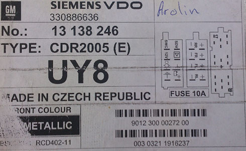 numero de serie d'un radio siemensvdo