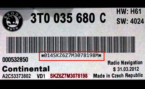 numero de serie d'un radio skoda
