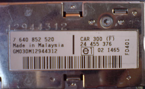 numero de serie d'un radio vauxhall