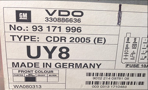 numero de serie d'un radio vdo dayton